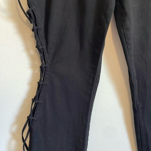 Stuck on Stupid Lace Up Pants Small Black Crop Flare Goth Emo Frayed Cut Out - Picture 4 of 11
